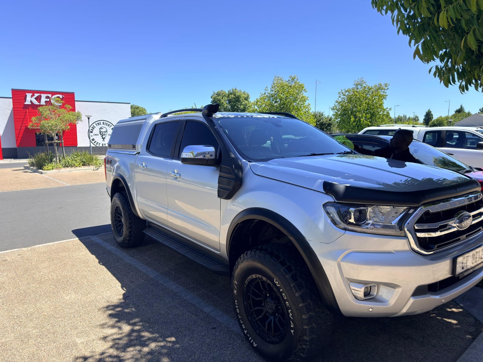 Silver Ford Ranger XLT with snorkel and canopy after a remap