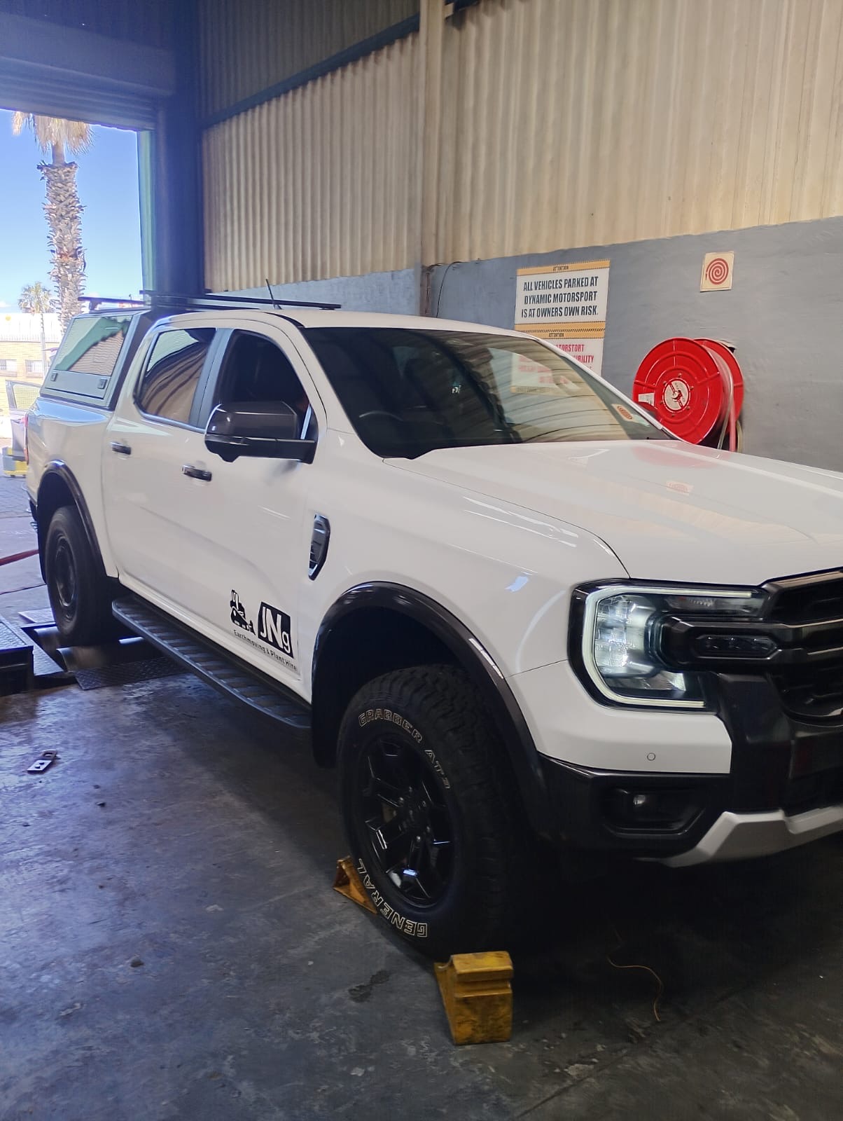 Ford Ranger prepared for a dyno session at Dynamic Motorsport