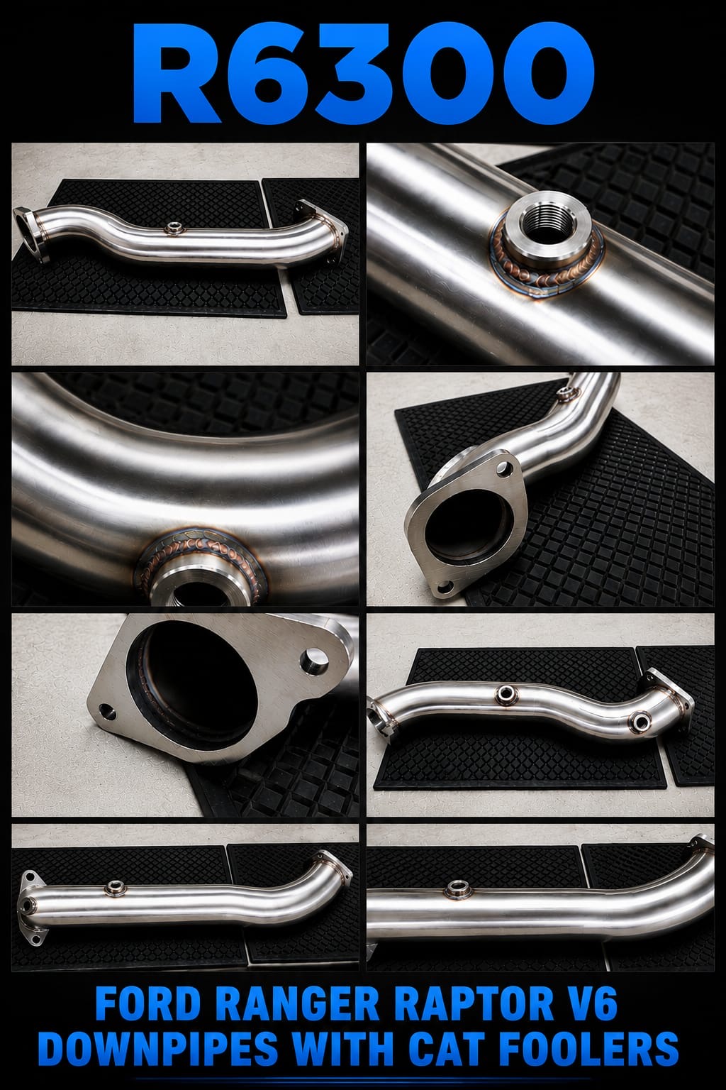 Ford Ranger Raptor V6 stainless downpipes with cat foolers